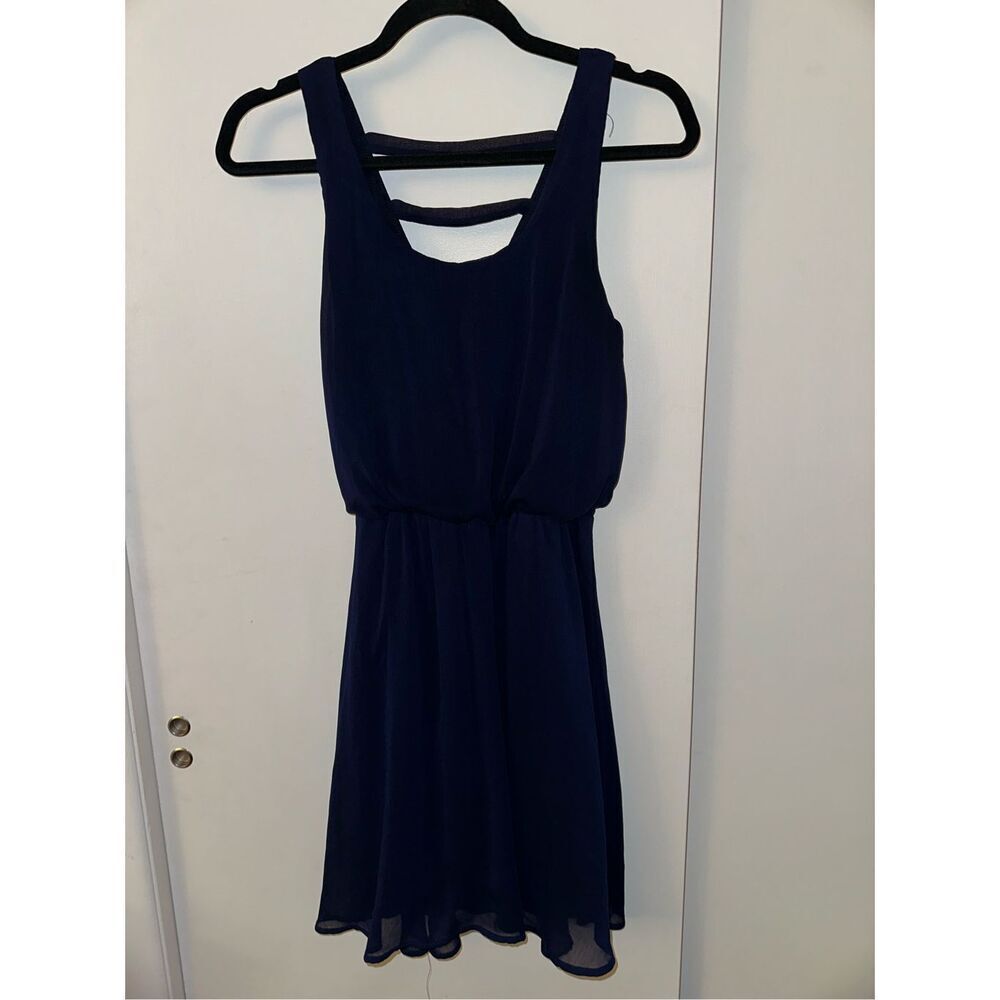 Xhilararion Women’s Navy Blue Flowy Back Cutout Tank Dress Small GUC